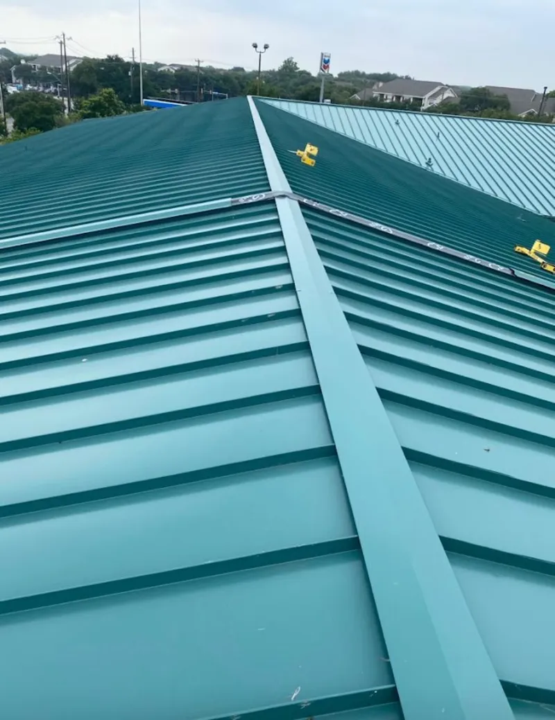 Green commercial metal roof ridge and valley for Metal Roof Repair in Grand Prairie